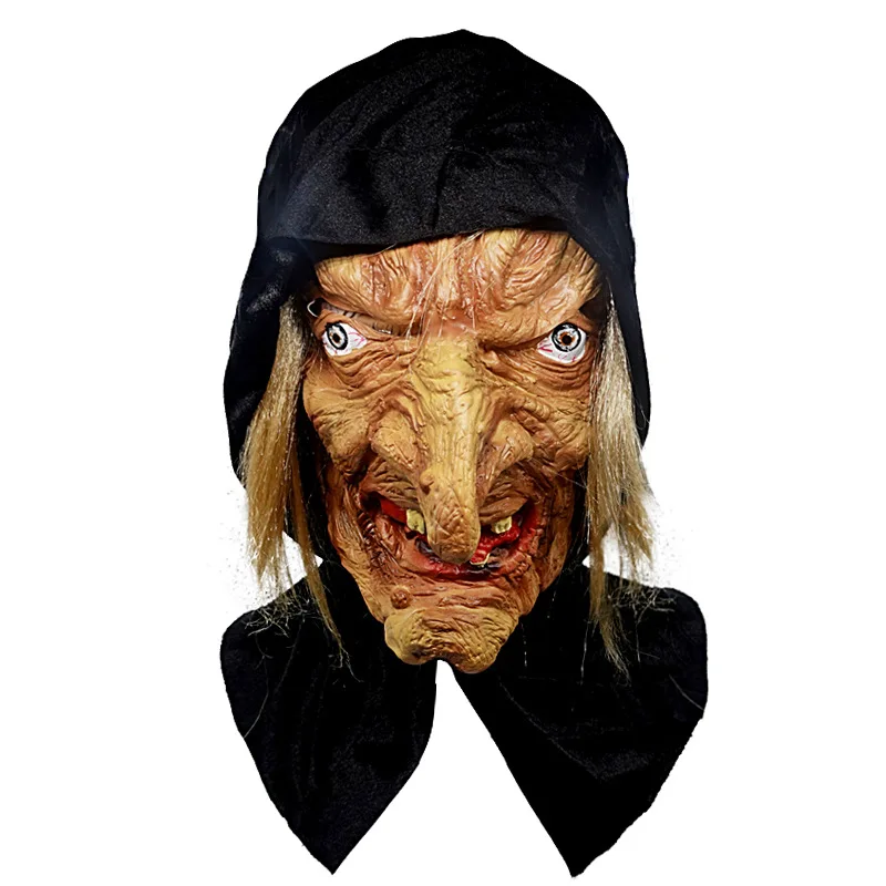 Halloween Scary Witch Mask Latex with Hair Fancy Dress Up Adult Horror Party Grimace Old Witch Cosplay Props Masks