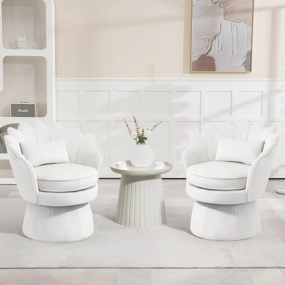 360° Swivel Accent Chairs Set o 2, -Century ern Velvet Barrel Chair, Comy Shell Shape Arm Chair with Lumbar Pillow or Living Roo