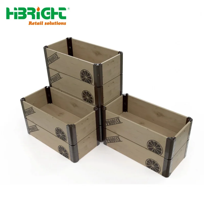 custom.Low MOQ Single Sided Customized Wood Size Supermarket Vegetable and Fruit Rack