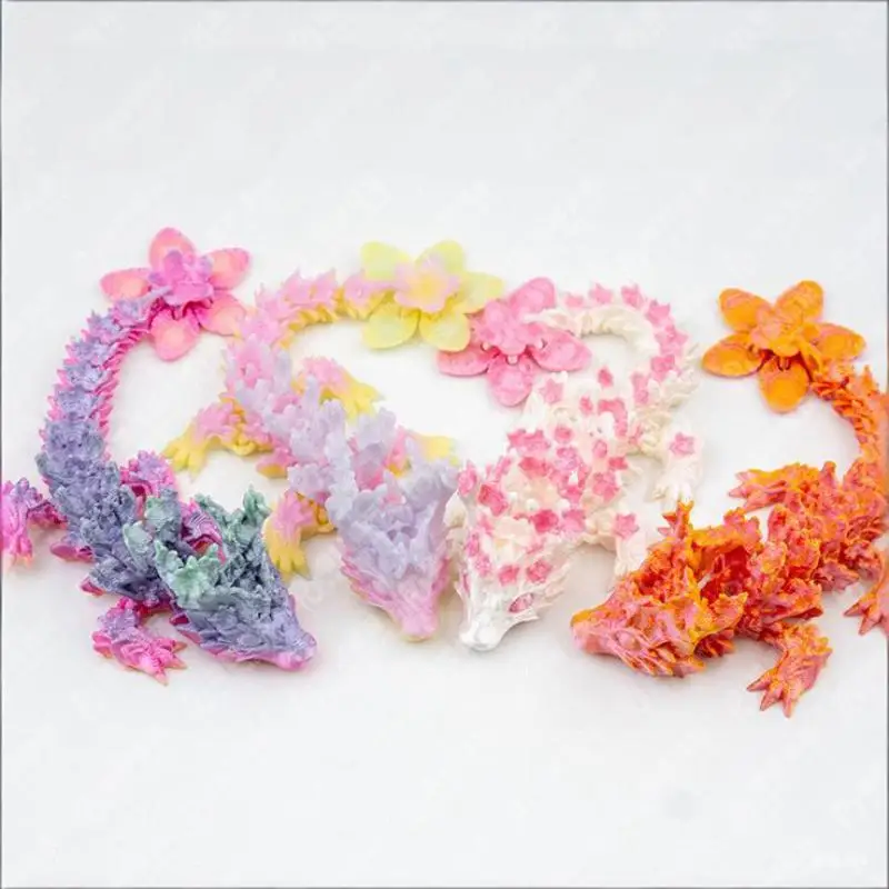 3D Printed Love Cherry Blossom Dragon Movable Joint Dragon Model Gift Ornament Landscape Craft