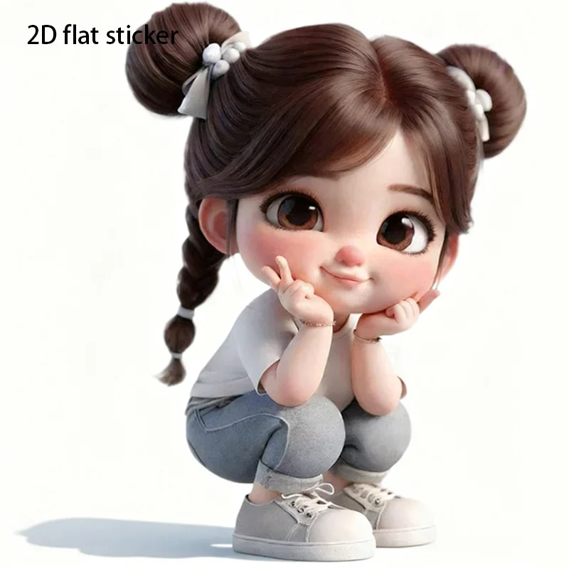 1Pc Double Braid Buns Girl White T-shirt Jeans Waterproof Vinyl Sticker for Car Motorcycle Bottle Laptop Phone Wall Cup