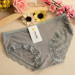 New Soft Solid Lace Modal Women Briefs Elasticity Panties Underwear Candy Color Bamboo Fiber Sexy Briefs One Size Accessory Gift