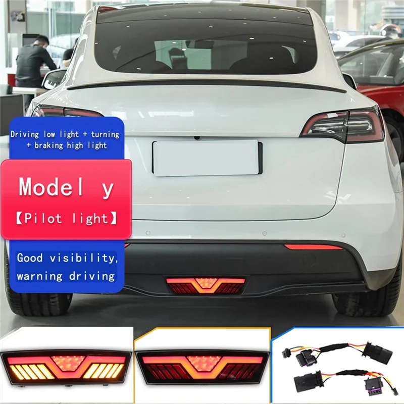 

Car 3-In-1 Functions Rear Running Light Brake Light Dynamic Turn Signal LED Pilot Light for Tesla Model Y 2019-2022