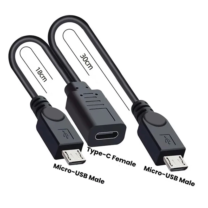 

USB 2.0 Type-C Female to Dual Micro-USB 5Pin Male Splitter Extension Cable DC 5V Charging Power Supply Cord for Android Devices