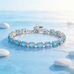 Trendy Precious Oval Design white Multicolor Blue Fire Opal Charm Bracelets Tenis for Women Elegant Jewelry Best Gift for Lovers