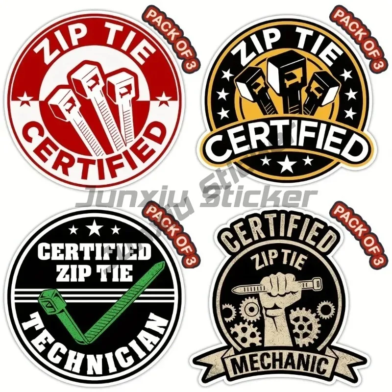 Zip Tie Certified Motorcycle Stickers Funny Technician Mechanic Electrician Construction Waterproof Decals for Racing Helmet