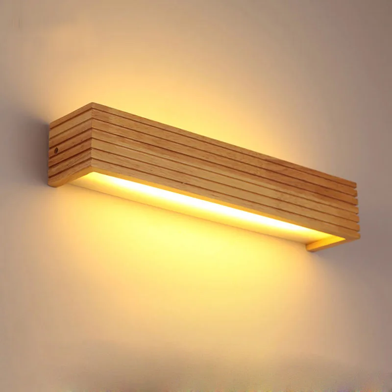Modern Nordic Rectangle Wood Wall Lamp LED Nature Material Bedroom Decoration Sconce Light Living Room BackGround Simple Lustres