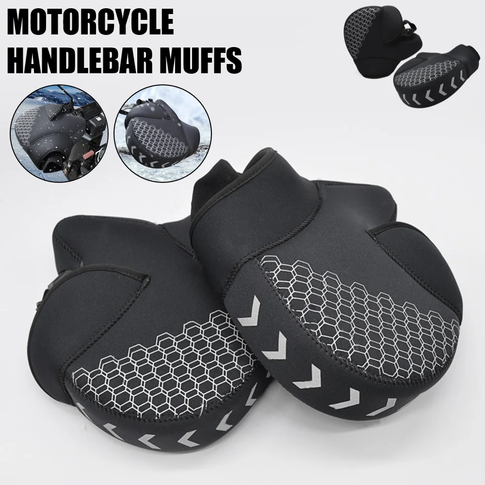 1Pair Motorcycle Handlebar Muffs Protective Motorcycle Scooter Thick Warm Grip Handle Bar Muff Rainproof Winter Warmer Gloves