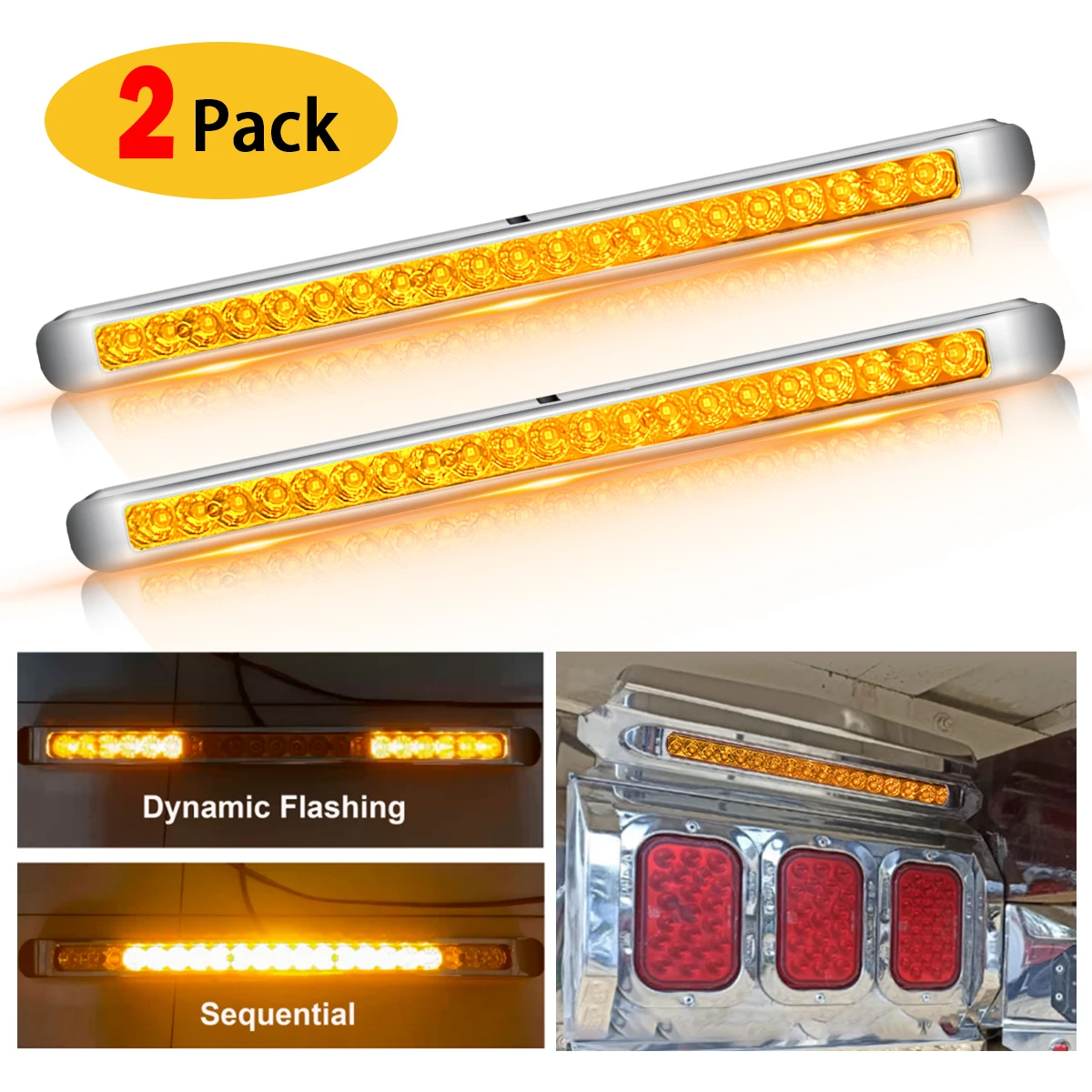 

Treeligo 2x 44.5 CM Light Emergency Flashing Strobe LED Trailer Light Bar Stop Tail Light Truck Clearance 12-30V IP66 Waterproof