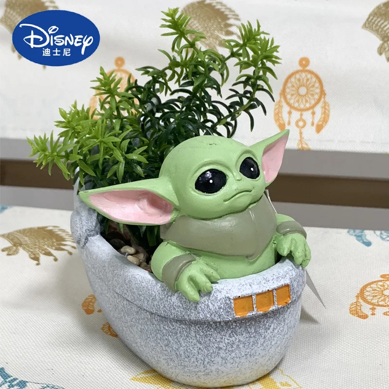 kawaii Disney Starwars Baby Yoda Action Figure Toys Plastic Potted Tabletop Ornaments Anime Figure Toys Yoda Gift For Kids Girls