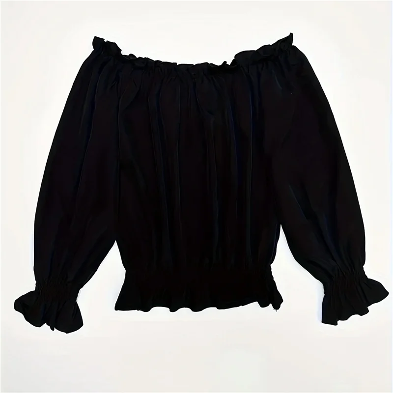 ASDS-Eleganckie bluzki z odkrytymi ramionami dla kobiet z długim rękawem i falbanami w talii, codzienne koszule imprezowe, bluzki plus size