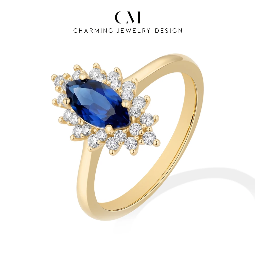 CHARMING Shining Gorgeous Lab Sapphire Marquise Cut Moissanite Ring for Women party Birthday Gift Anniversary Wedding Engagement