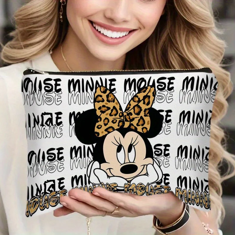 1개 디즈니 미니 레오파드 프린트 화장품 가방, 보석 보관 가방, 완벽한 여행용 지퍼 보관 가방 - 재미있는 생일 선물