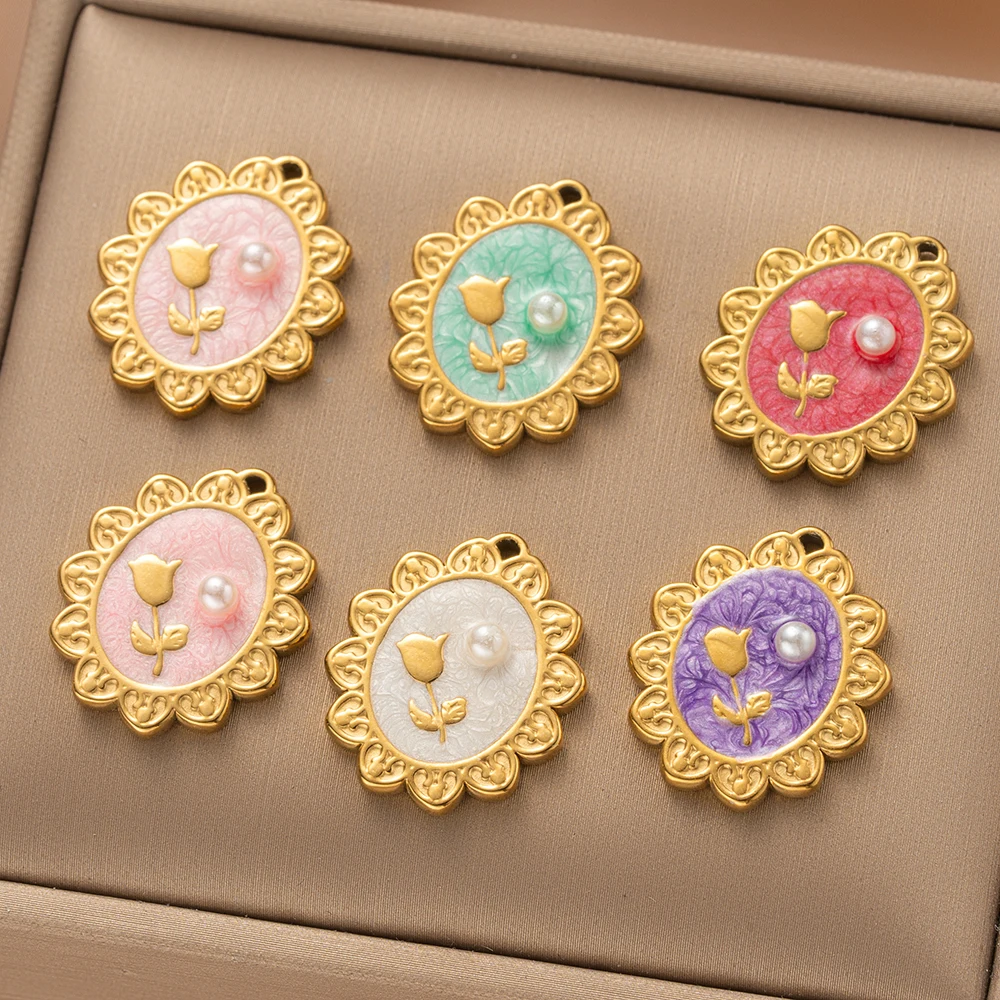 

5 шт./лот, эмалированная подвеска из нержавеющей стали с цветком вишни, подвеска для DIY, ожерелье, браслет, аксессуары, принадлежности для изготовления ювелирных изделий