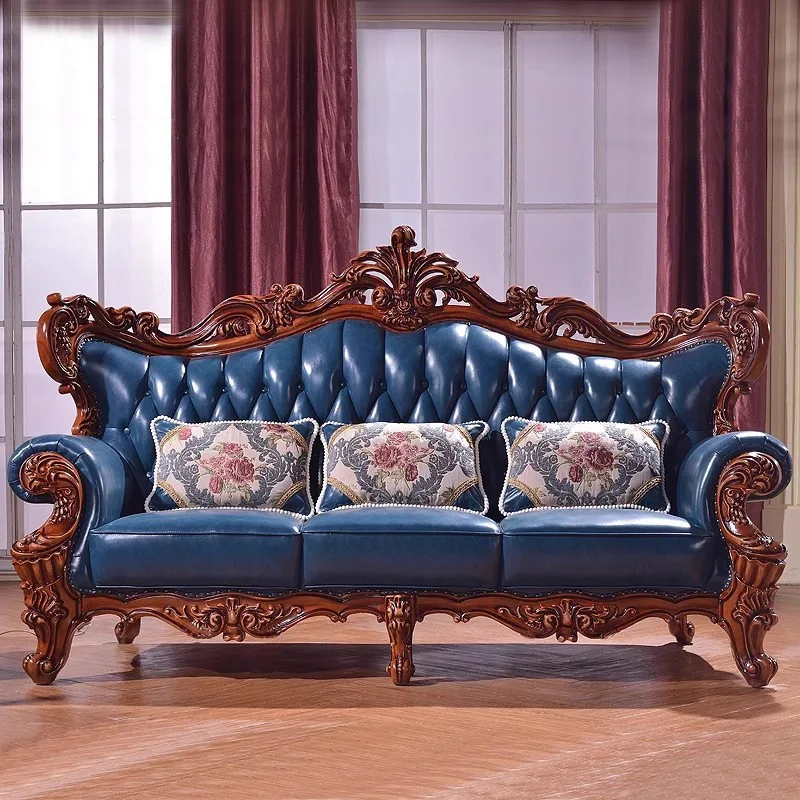 European leather sofa sofa 123 combination living room luxury first floor cowhide villa advanced solid wood carving
