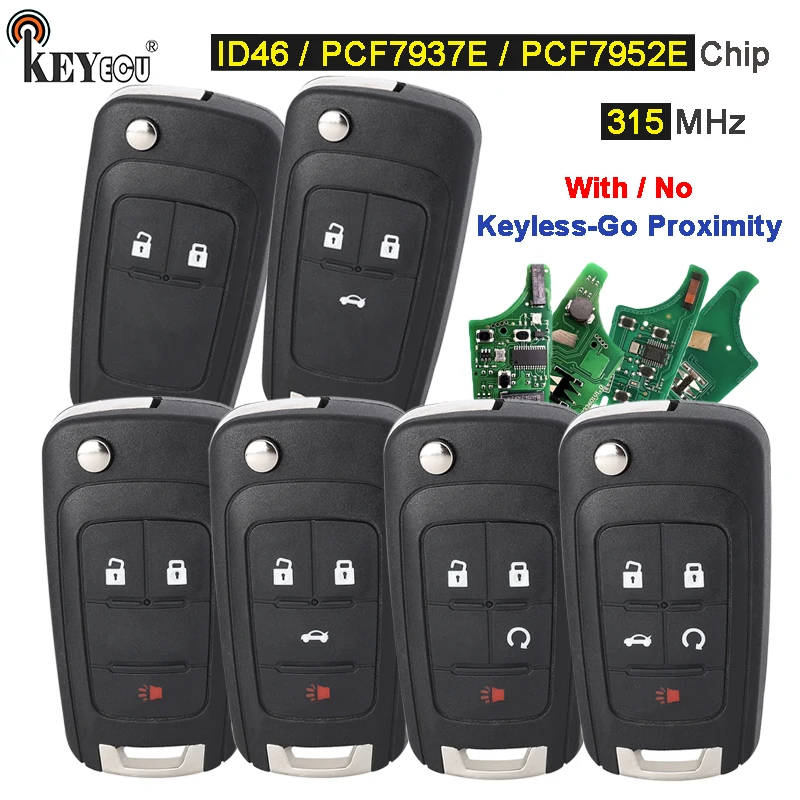 KEYECU 315MHz ID46 PCF7937E / PCF7952E Chip Flip Smart Remote Key Fob for Chevrolet Camaro Cruze Equinox Impala Spark Volt