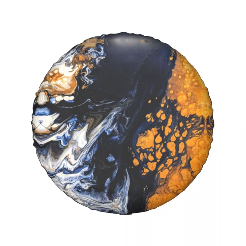 Blue And Gold Marbled Spare Tire Cover Bag Pouch for Jeep Hummer Abstract Texture Waterproof Car Wheel Covers 14