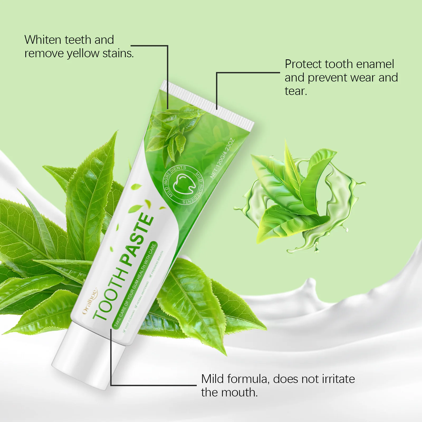 Herbal Green Whiten Toothpaste Brighten Yellow Teeth Anti Plaque Bad Breath Removal Gentle Clean Oral Hygiene Tooth Care Product