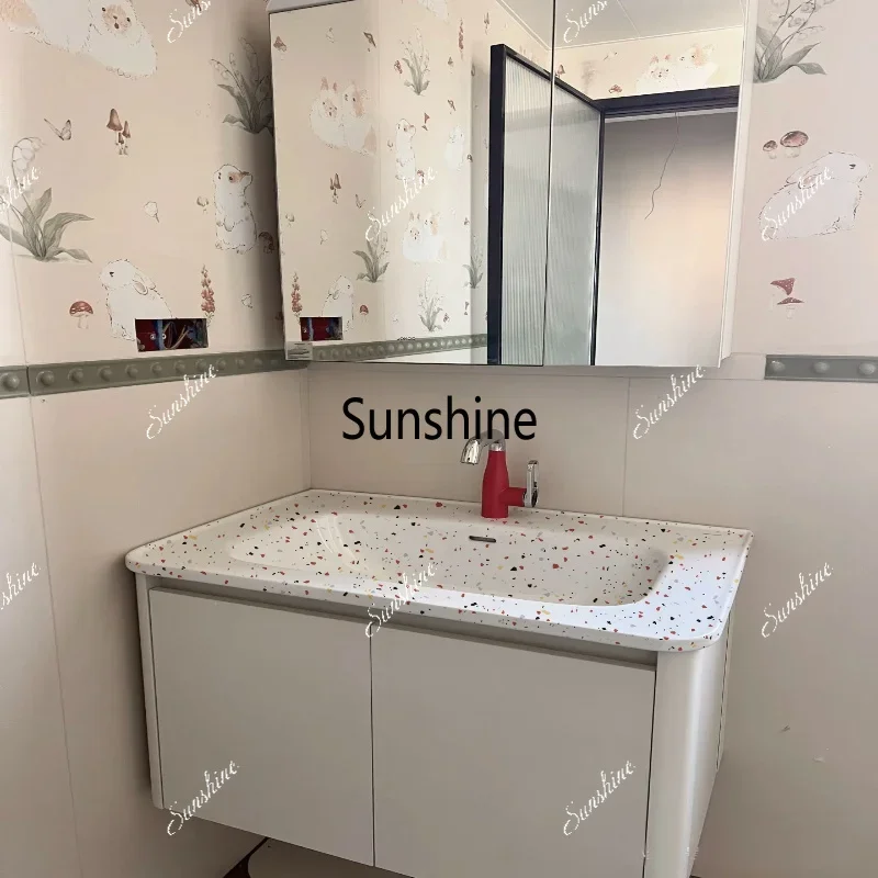 Combination rounded corner honeycomb aluminum ceramic integrated basin washstand waterproof bathroomTJ