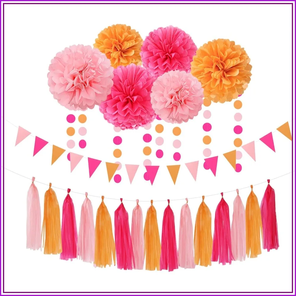 

23pcs Fall Party Decorations: Tissue Pom Poms, Streamers, Tassel Garland Banner for Thanksgiving, Birthday, Wedding, Graduation