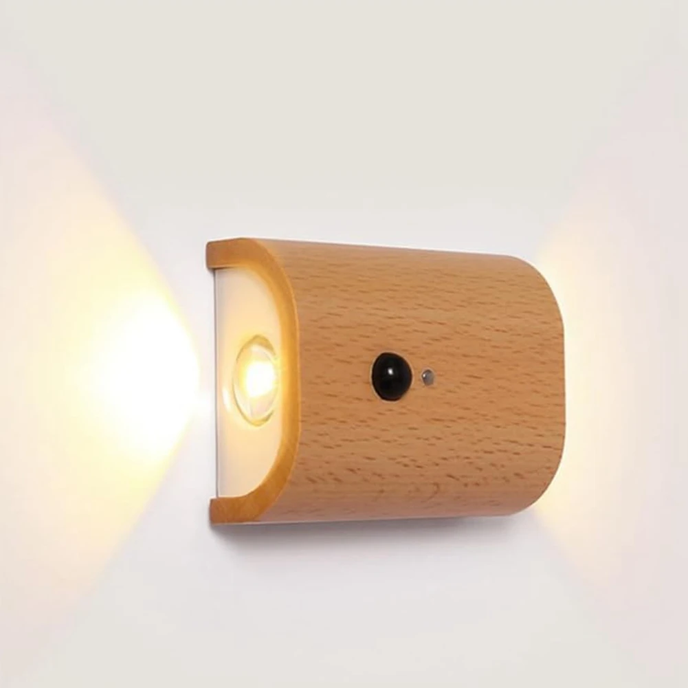 AA19 Intelligent Induction Wall Lamp 0.4w Infrared Night Light with Wooden Led 2700k-3000k Sensor Magnetic Bulb Cupboard