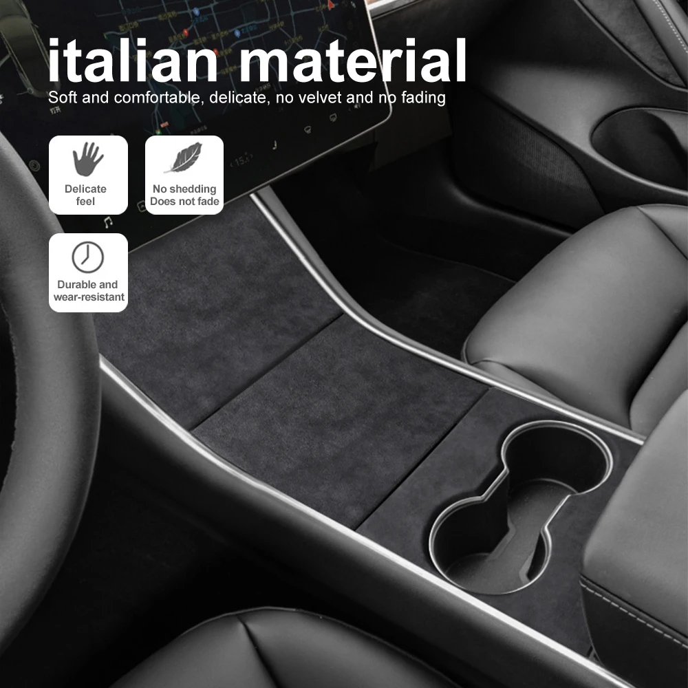 Italy Super Suede Cover for Tesla Model 3 2017 2018 2019 2020 Car Center Console Storage Box Sticker Interior Trim Accessories