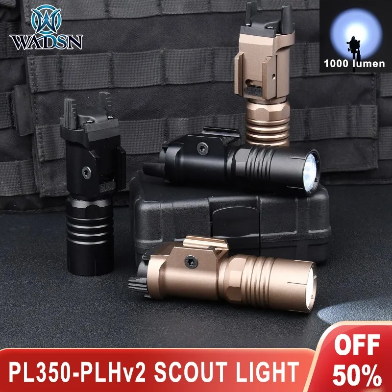 WADSN PL350_PLHv2 Tactical Flashlight Metal Pistol Light 1000lumens Hunting Weapon Lamp Rifle Airsoft Fit 20mm Picatinny Rail