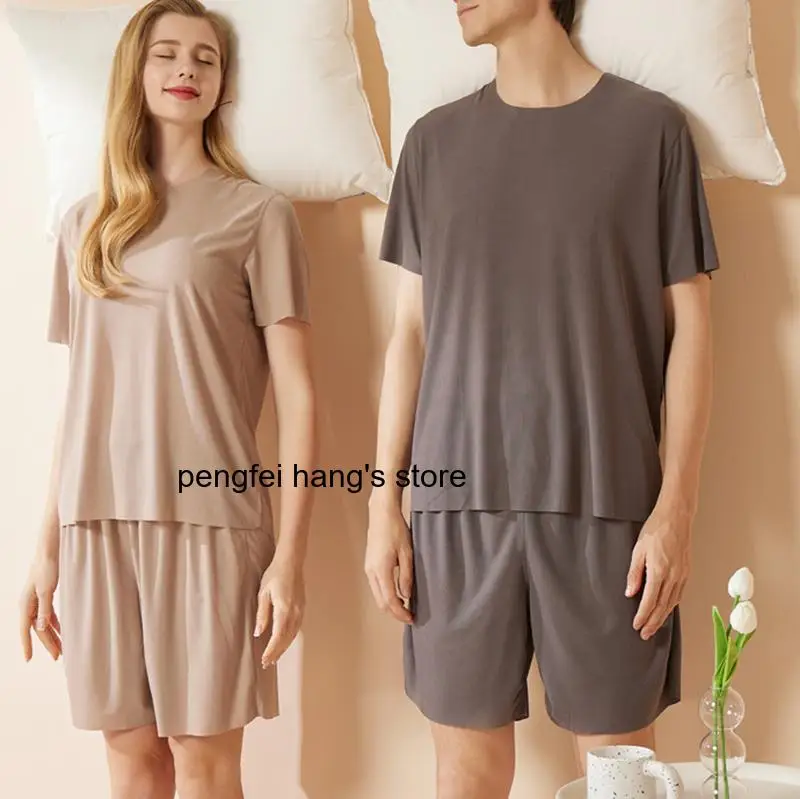 Couple Sleepwear Men Modal Home Clothes Short Sleeve Top Shorts 2Pcs Pajamas Loungewear Summer New Nightwear Casual Pjs