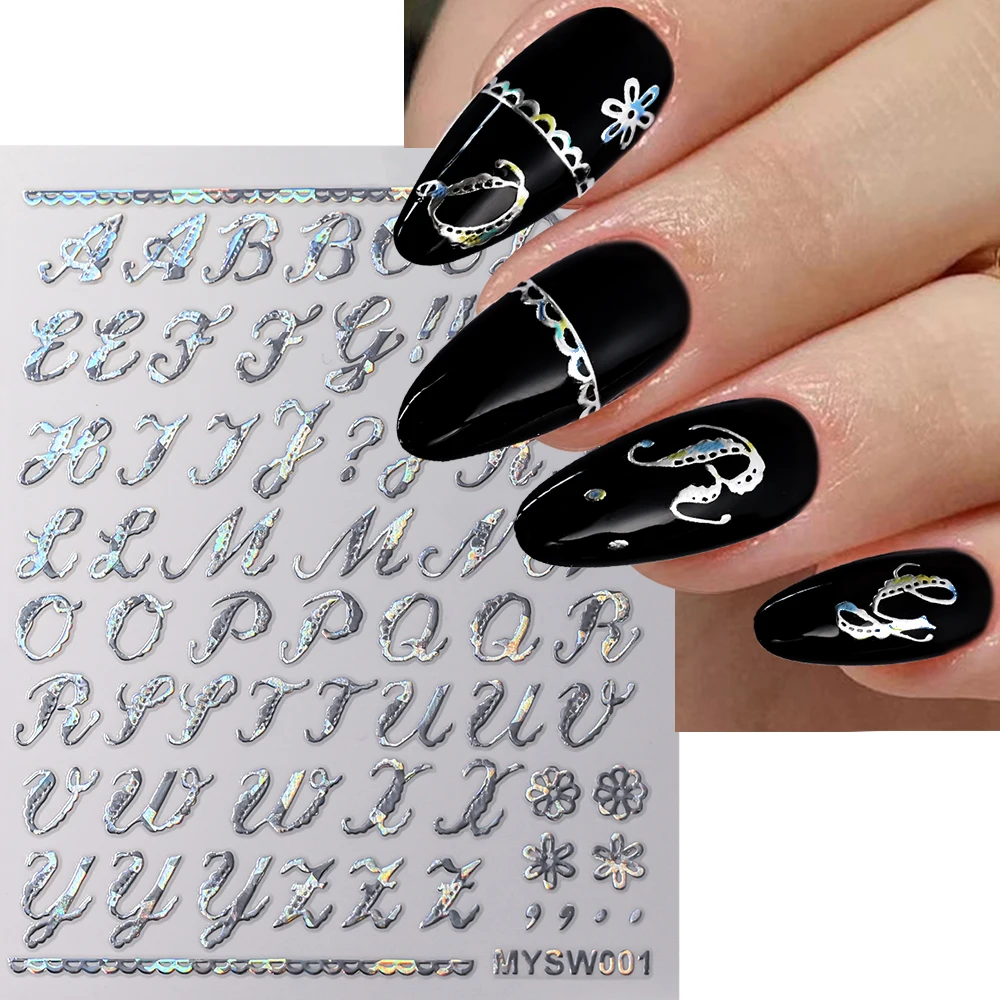 1pc Gold Silver Black Letters Nail Art Stickers English Alphabet Nail Decals 3D Self-Adhesive Letters for Girls Nail Decoration