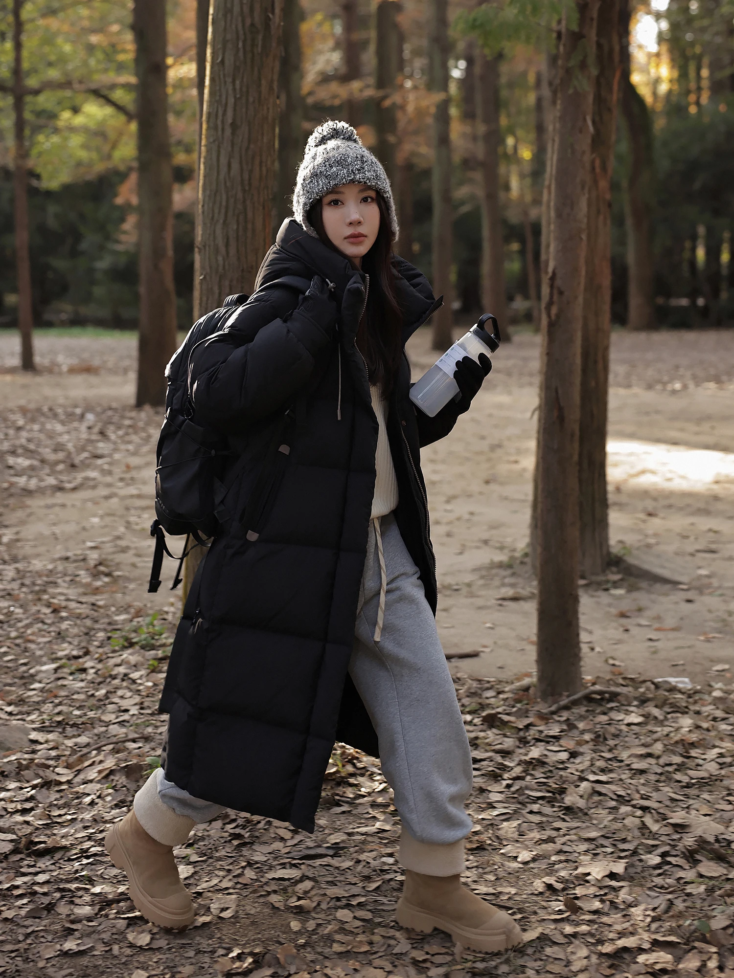 

High Density down Jacket Padded Coat Pure Color Hooded Outdoor Warm Winter Long Women's Korean Style Duck down Filled Coat