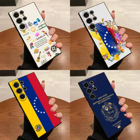 Phone Case For Samsung S25,S24,S21,S22,S23,S30,Ultra,S20,Plus,Fe,Lite,5G Black Venezuela Passport Flag Logo Collage Box