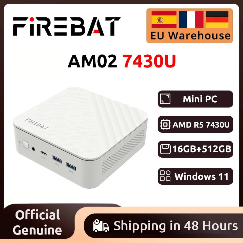 FIREBAT AM02 MINI PC AMD Ryzen 5 7430U Windows 11 Mini PC 16GB DDR4 3200MHz 512GB SSD Wifi 6 BT5.2 HDMI 2.1 Desktop Computer