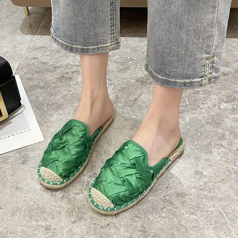 Low Rubber Flip Flops Loafers Female Shoes Flower Slippers Casual Slides Hawaiian 2023 Luxury Flat Round Toe Hoof Heels Fabric B