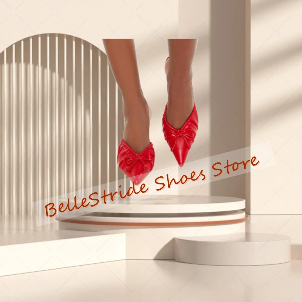 Pantofole a punta pieghettate rosse Pantofole in pelle opaca Moda donna Scarpe Tacchi alti sottili Banchetto per feste Incontri 2025 Zapatos Para Mujere