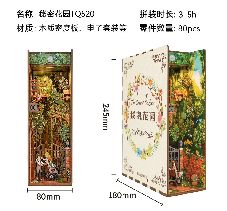 Tonecheer Alice's Avonturen in Wonderland Boekenhoek Poppenhuis DIY Diorama Modelbouwset 3D Houten Puzzel Houten Boekensteun Decoratie