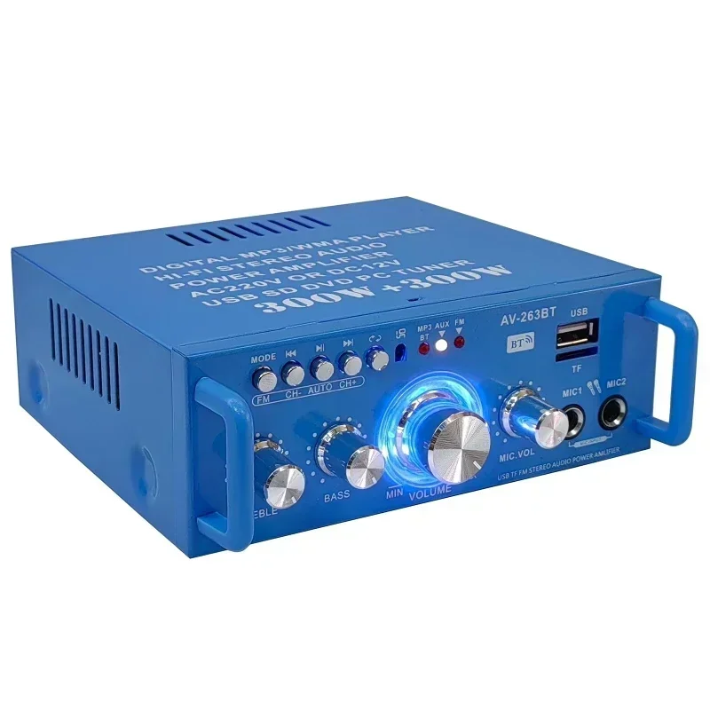 AV-263BT Amplifier for Car Bluetooth Digital Amplifier for Home Karaoke Stereo Car Subwoofer Audio Amplify with Remote Control
