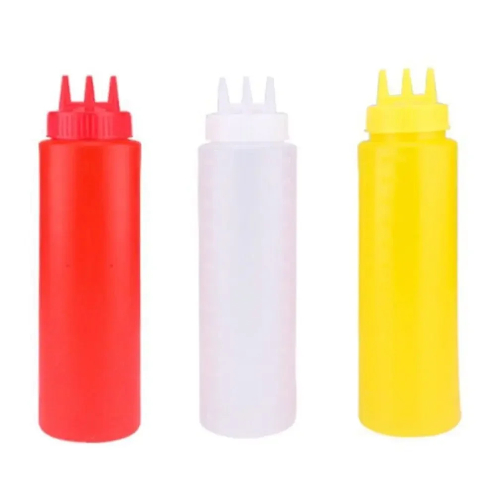 350/450/680ML Plastic 3 Nozzles Squeeze Sauces Bottle Salad Dressing Seasoning Condiment Jars for Kitchen Salad Sauce Bottle
