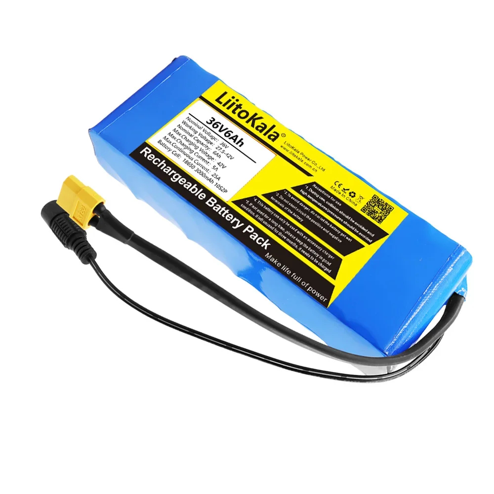 LiitoKala 36V6AhElectric Bike Battery Built in 20A BMS Lithium Battery Pack 36 Volt with 2A Charge Ebike Battery