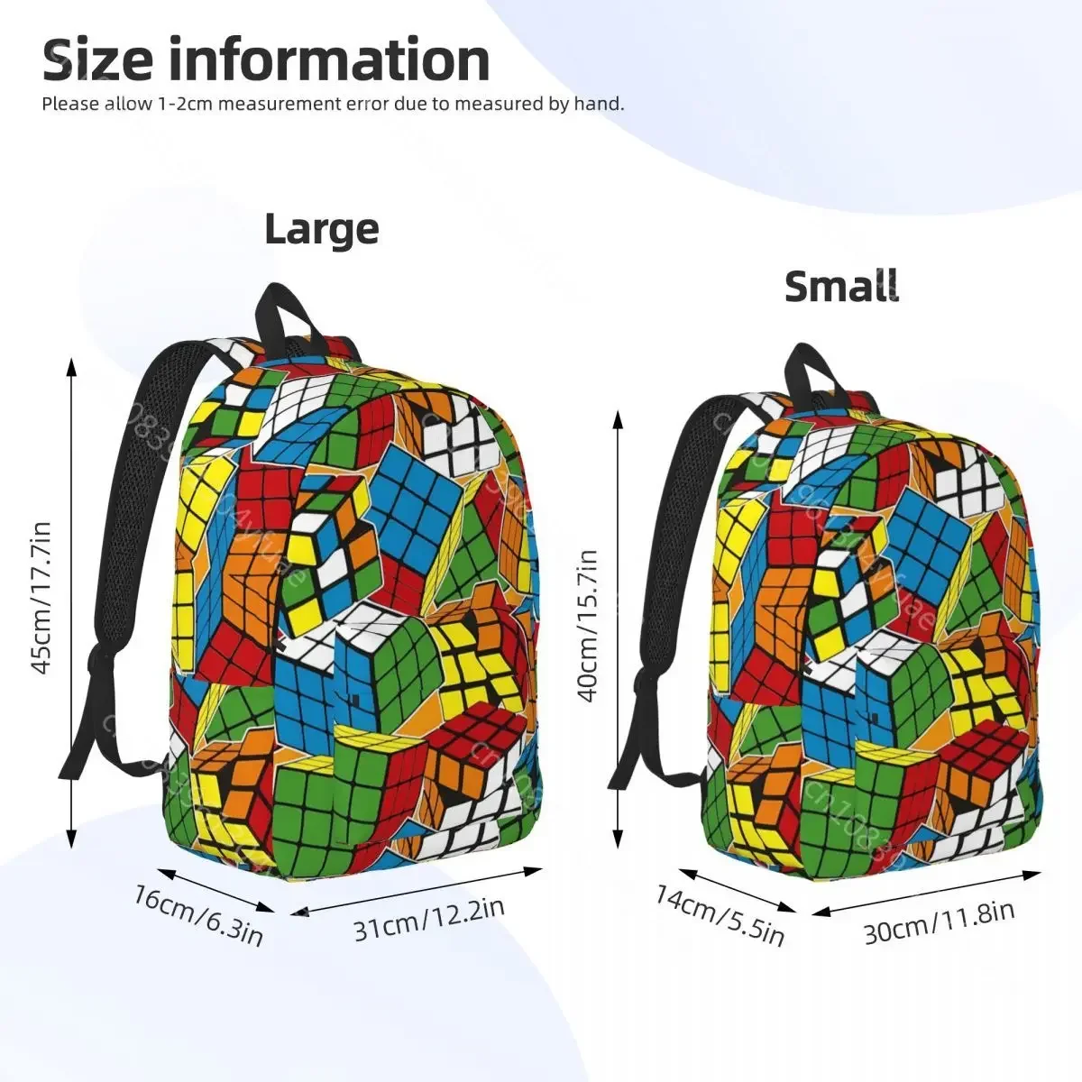 Mochila de poliéster cópia cubo mágico para mulheres, Mochilas engraçadas de treino, Mochilas escolares estéticas, Mochila