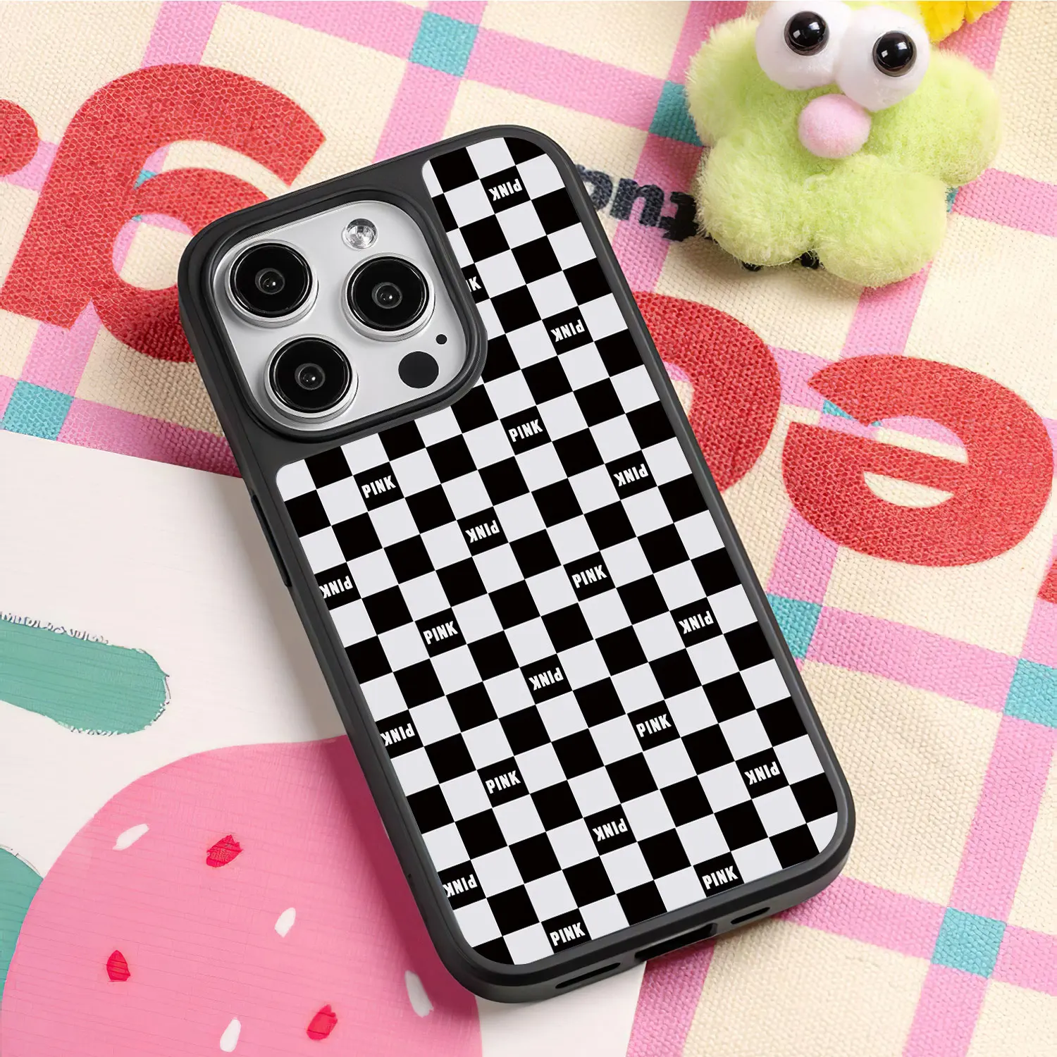 cute pink colour phone case for iphone 16 15 14 plus 13 12 11 pro max cover Luxury Anti drop funda Flower plaid cases carcasa