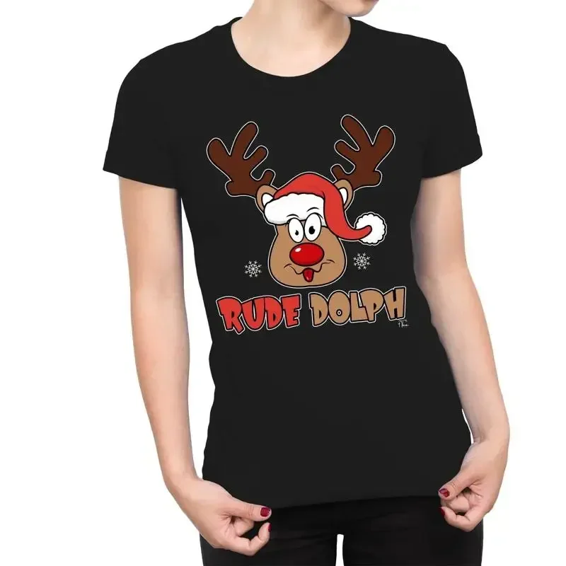 1T T Shirt Womens Rude Dolph The Red Nose Reindeer