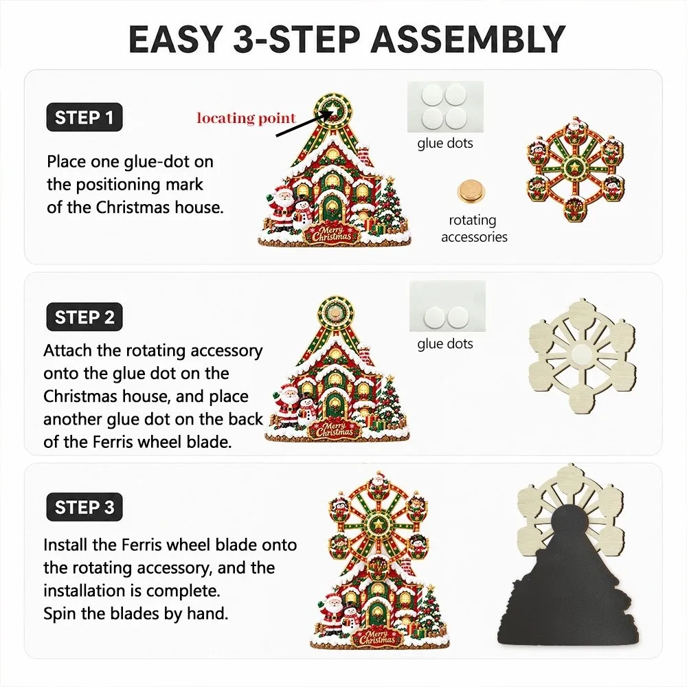 Rotatable Christmas Windmill Refrigerator Magnet Creative Wooden Xmas Ferris Wheel Decoration Handmade 2D Flat