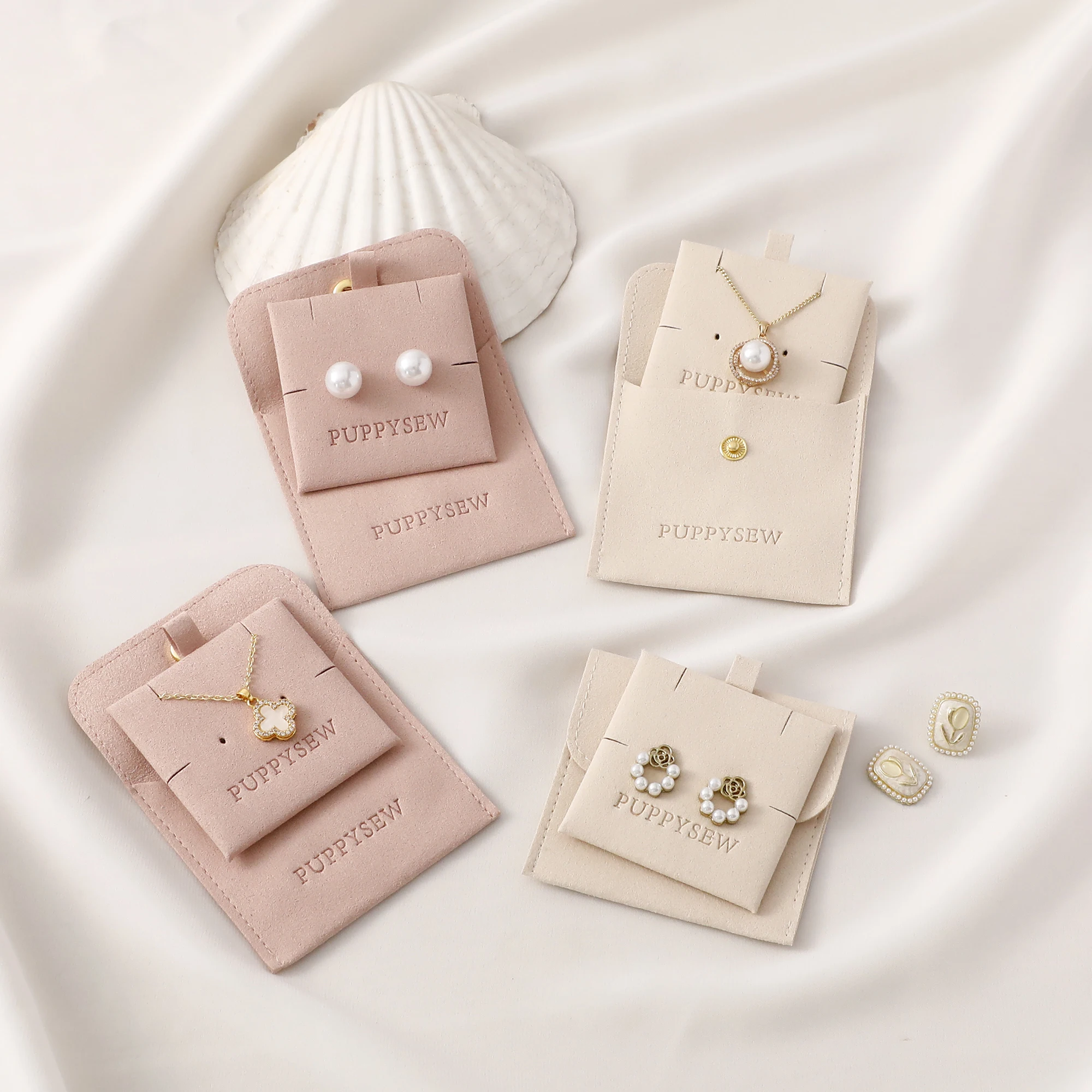 50 set custom jewelry package pouch bag with insert card Logo printed small earrings necklace packaging bags with button wholesa