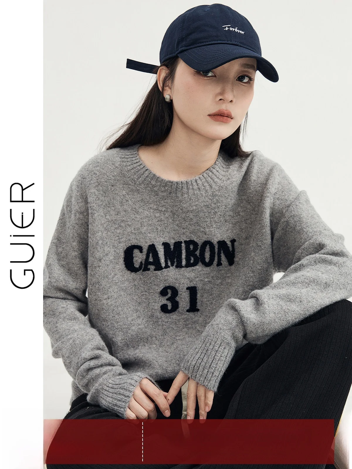 

Вязаный свитер Guier с вышивкой, женский, весна 2025, новинка, свободный крой, круглый вырез, премиум-класс, для невысоких, модный