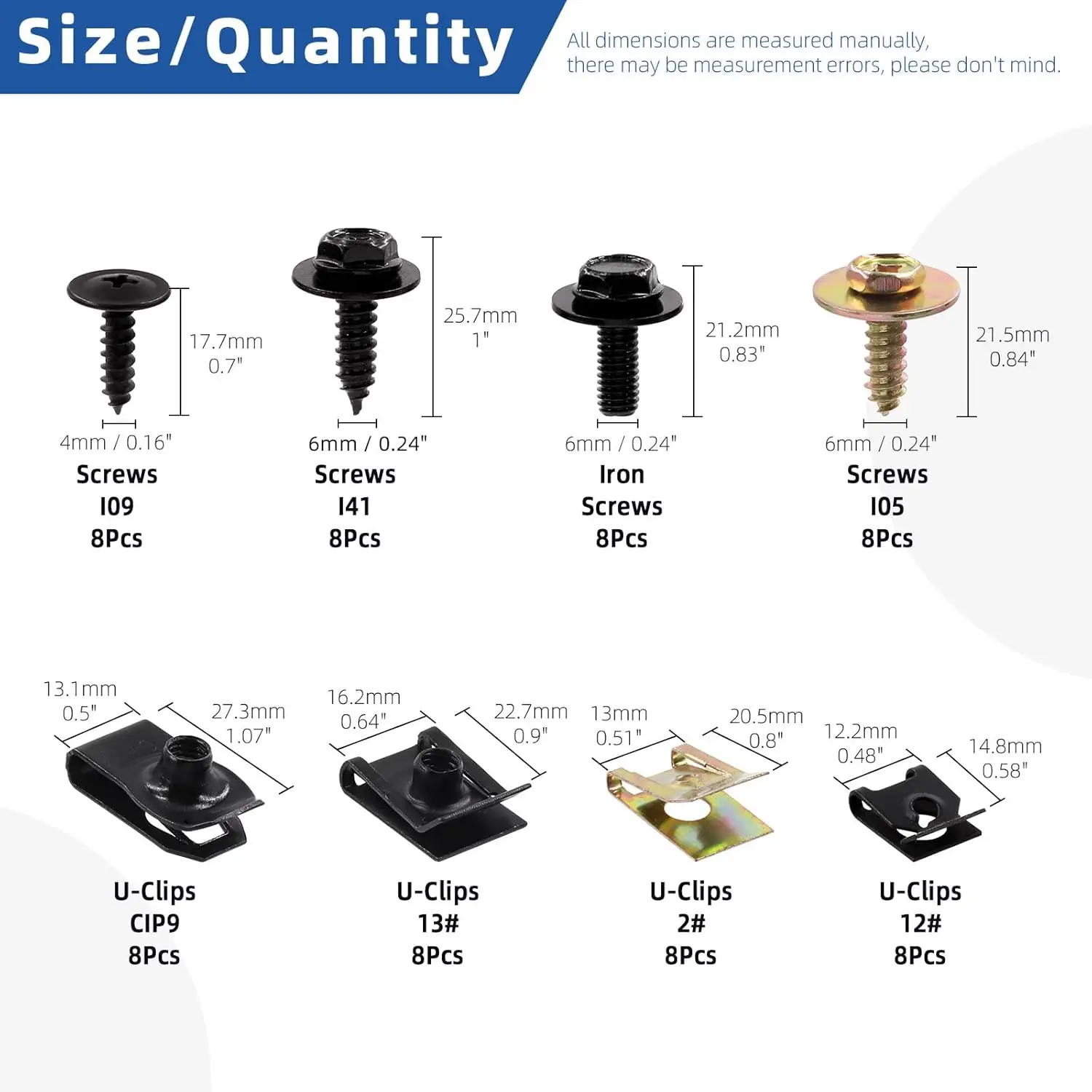 64개 U자형 클립 및 바디 볼트 나사 키트 자동차 클립 자동차 U 너트(셀프 태핑 나사 포함) 범퍼 펜더 트림 패널용