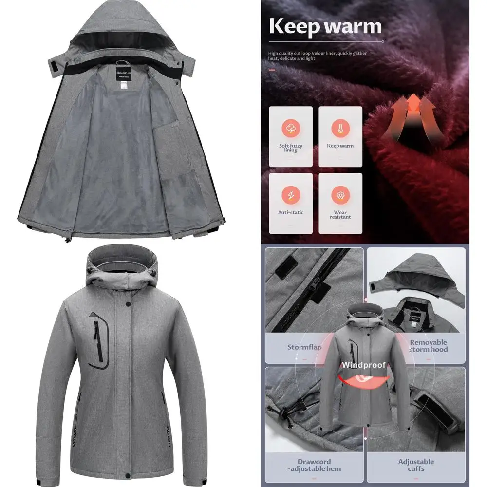 

CREATMO US Women's Mountain Waterproof Ski Jacket Windproof Snowboarding Jacket Warm Winter Coat Raincoat