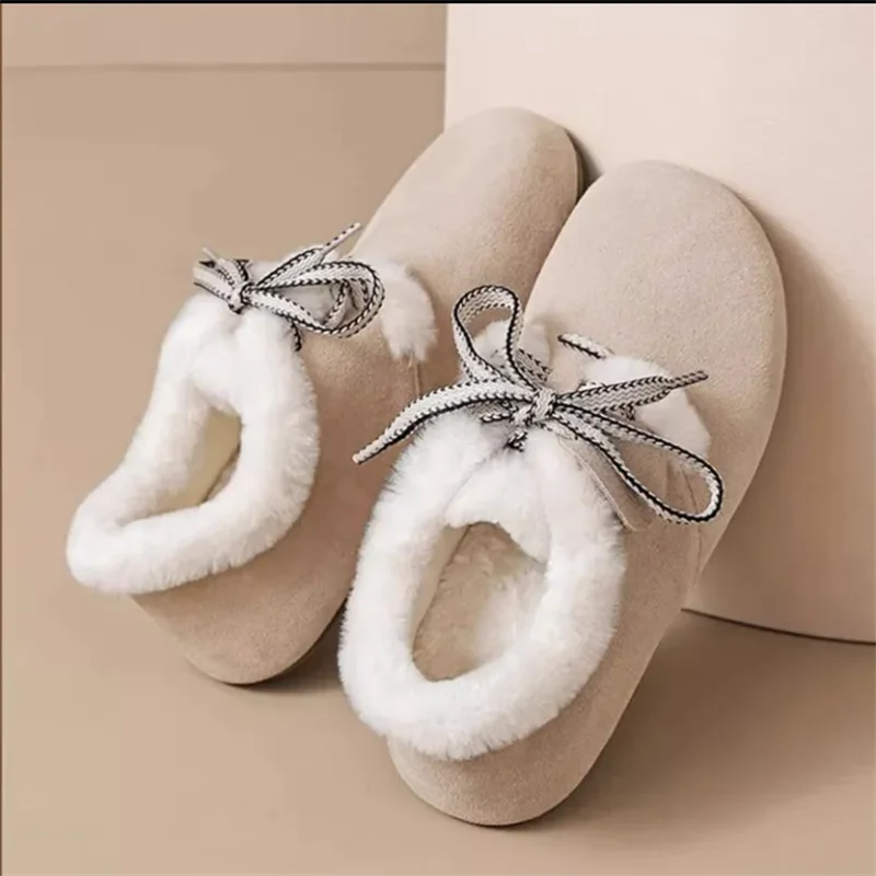 

Villus Warm Shoes Women's Flat Shoes Cotton Shoes Snow Boots Vintage Foot Cover Round Head Non-slip Lace Up Female Boots Shoe