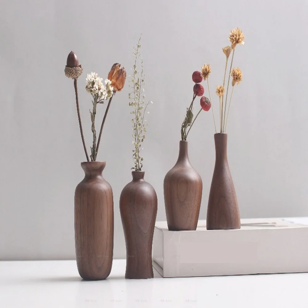 Zarif Vazo Siyah Ceviz Masif Ahşap Süsler Artware Ev Oturma Odası Masa Vazo Hediye Restoran Süslemeleri Ev Ahşap