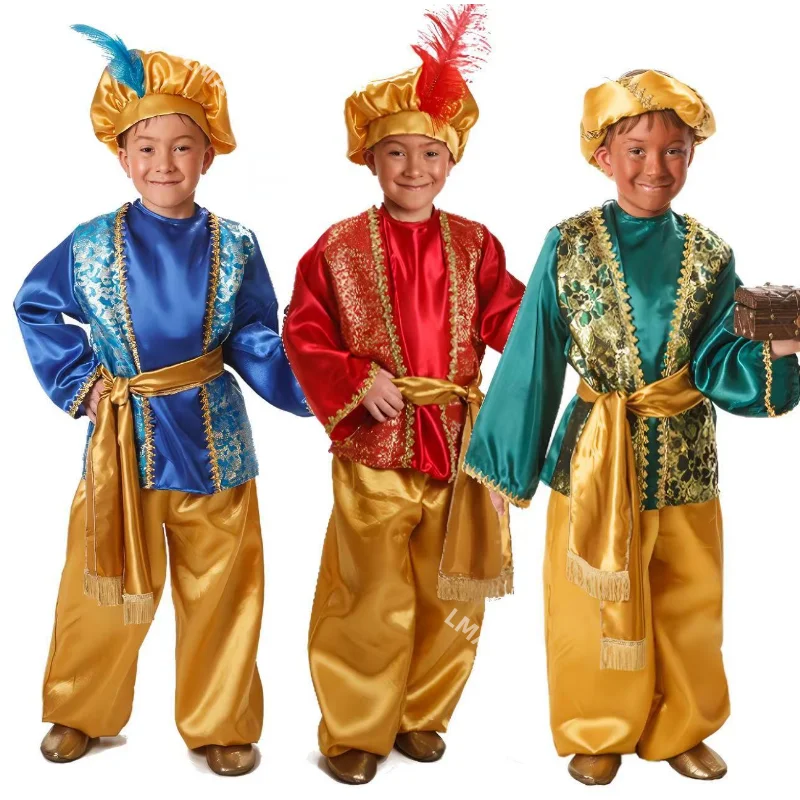 Boys India Arab Aladdin Cosplay Lamp genie costume Masquerade Party Halloween Carnival Party Costumes Arabian Prince Costume