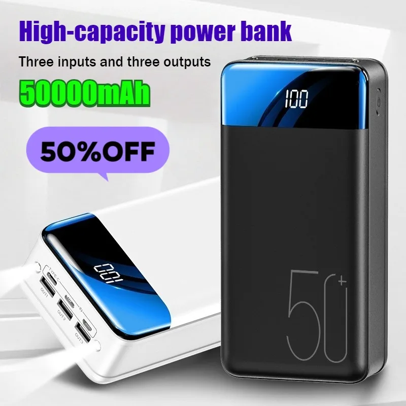 

50000mAh Outdoor High-Capacity Digital Display Power Bank with Triple Outputs Triple Inputs Portable External Battery Pack